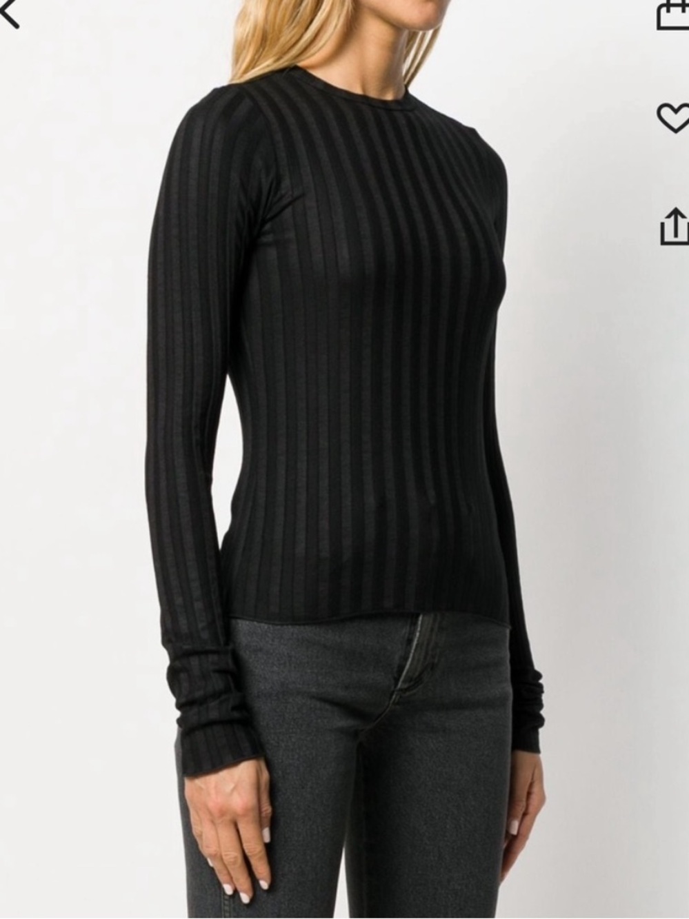 Simon Miller Black Vertical Rib Long Sleeve Top sz 3/L Made in LA Tencel